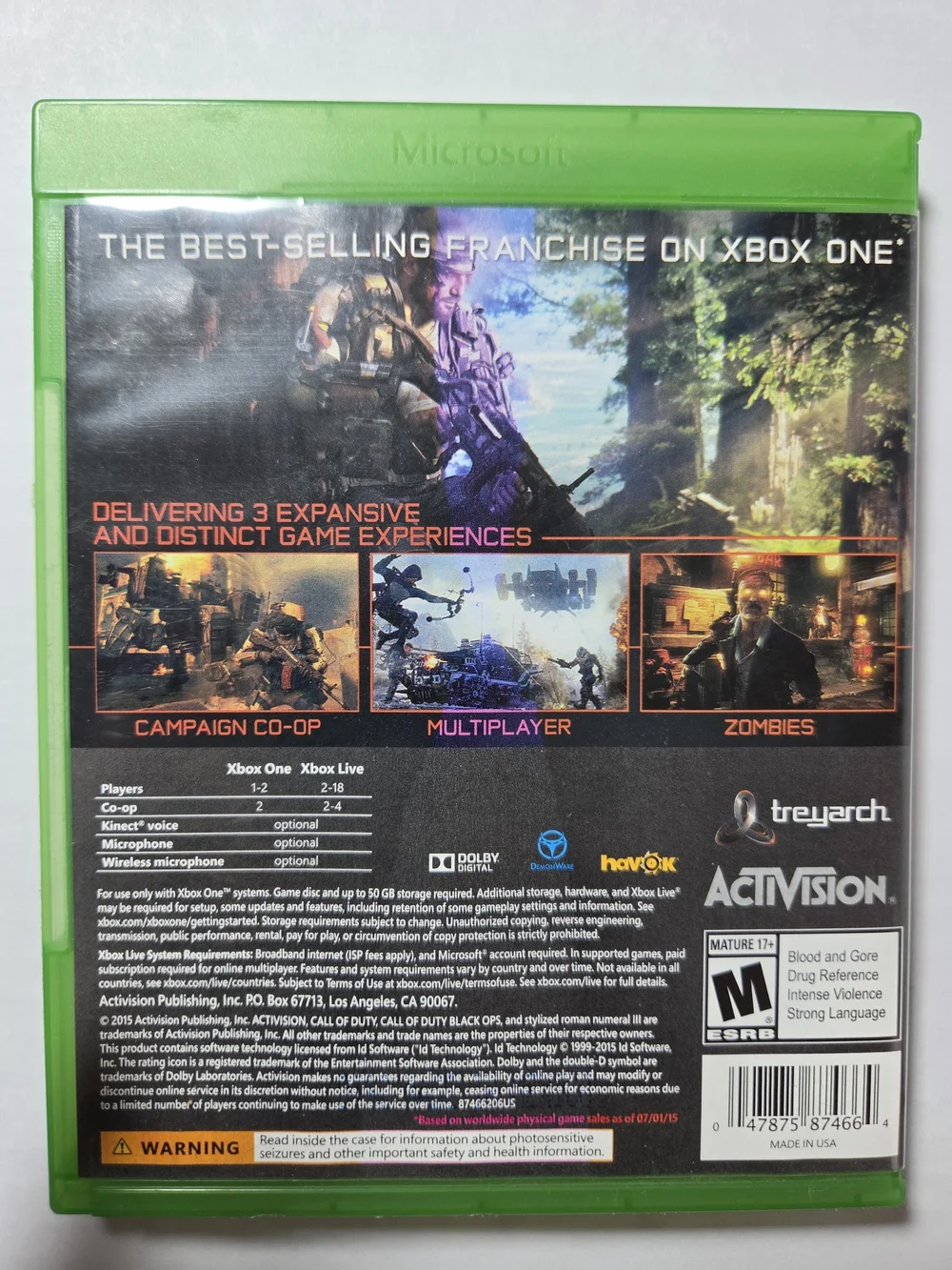 Activision Call of Duty Black Ops III Xbox One M 2015 Shooter Zombies Co-op
